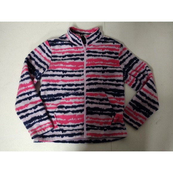 Eddie Bauer Other - Eddie Bauer Kids Pink Navy Striped Full Zip Fleece Jacket Size M 10/12